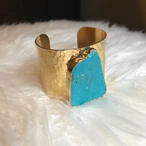 Hammered Gold Plated Cuff Large Turquoise Stone